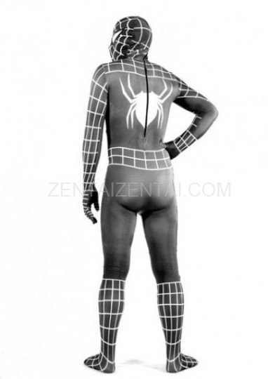 White Stripe Black Lycra Spandex Spiderman Morph Zentai Costume - Spider man 3 Costume