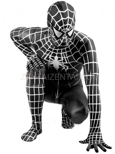 White Stripe Black Lycra Spandex Spiderman Morph Zentai Costume - Spider man 3 Costume