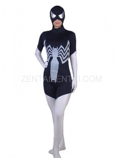 Black and White Lycra Spandex Spiderman  Morph Zentai Costume