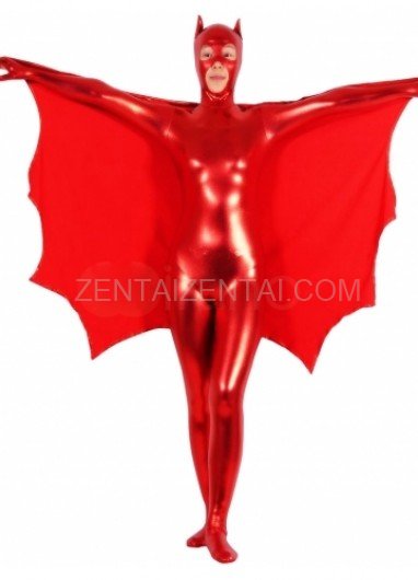 Shiny Metallic Red Bat Unisex Catsuit
