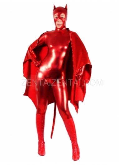 Shiny Metallic Red Bat Unisex Catsuit