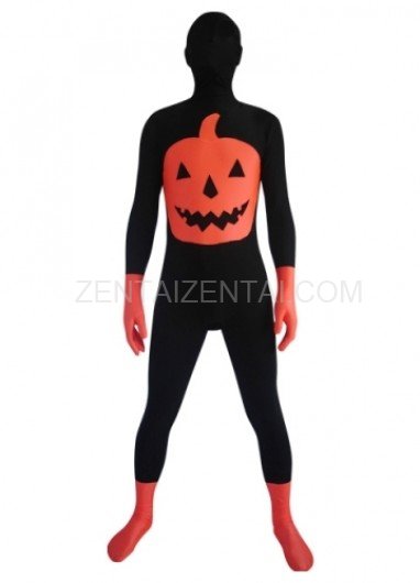 Black And Orange Pumpkin Lycra Spandex  Morph Zentai Suit
