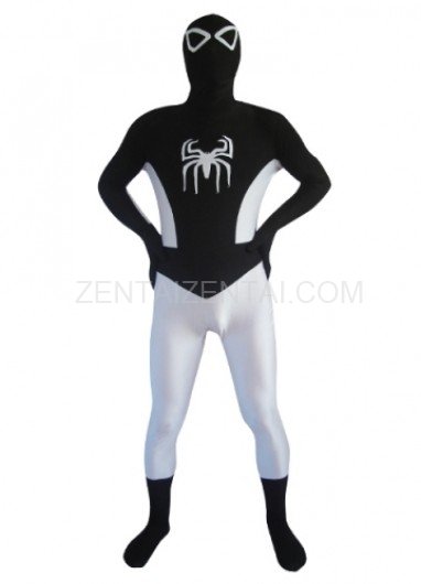 Black And White Spideman Lycra Spandex Morph Zentai Suit