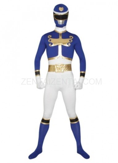 Blue And White Super Hero Lycra Morph Zentai Suit