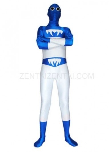 Blue and White Lycra Spandex Unisex Morph Zentai Suit