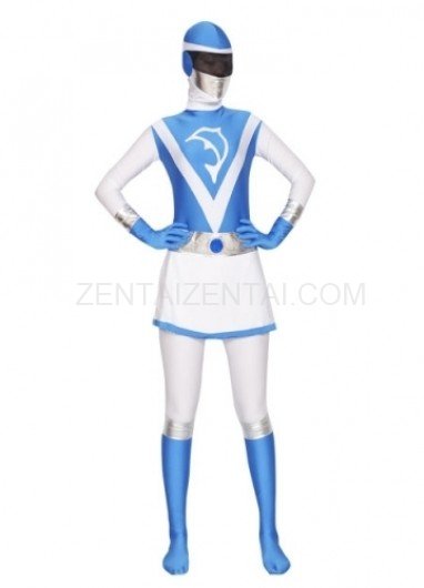 Blue and White Lycra Spandex Women Morph Zentai Suit