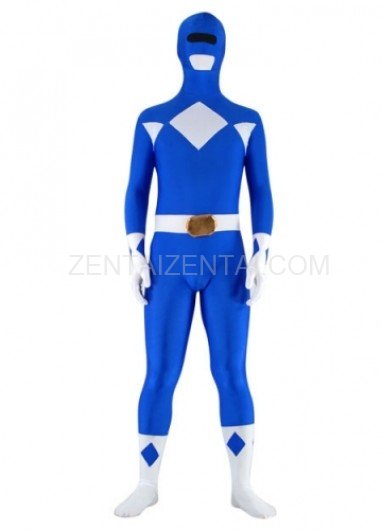 Blue with White Lycra Spandex Super Hero Unisex  Morph Zentai Suit