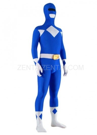 Blue with White Lycra Spandex Super Hero Unisex  Morph Zentai Suit