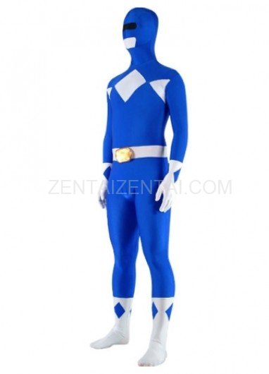 Blue with White Lycra Spandex Super Hero Unisex  Morph Zentai Suit