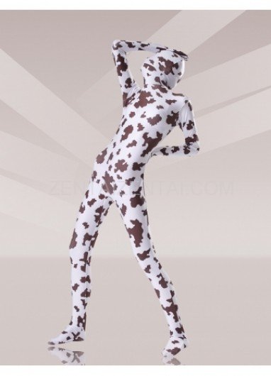 Brown And White Cow Lycra Spandex Unisex Morph Zentai Suit