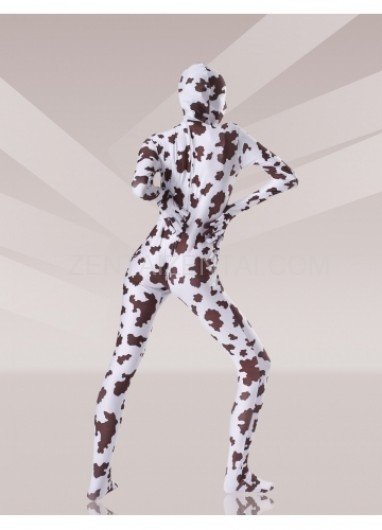 Brown And White Cow Lycra Spandex Unisex Morph Zentai Suit