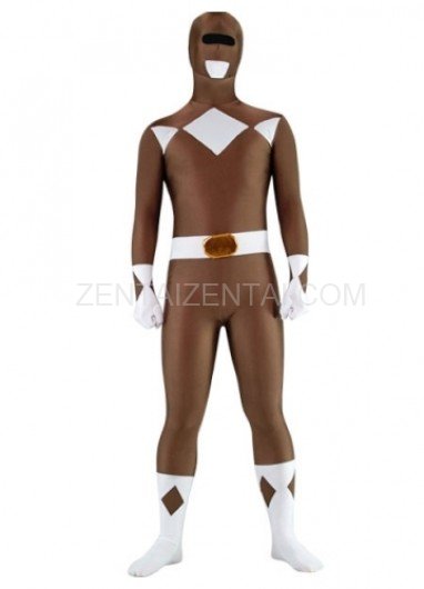 Coffee with White Lycra Spandex Super Hero Unisex  Morph Zentai Suit