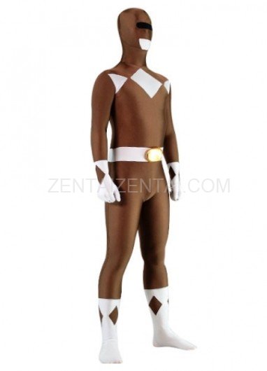 Coffee with White Lycra Spandex Super Hero Unisex  Morph Zentai Suit