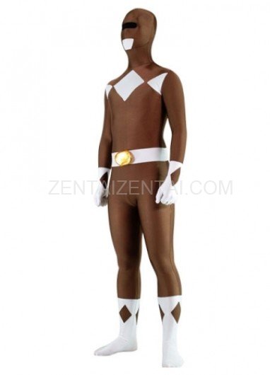 Coffee with White Lycra Spandex Super Hero Unisex  Morph Zentai Suit