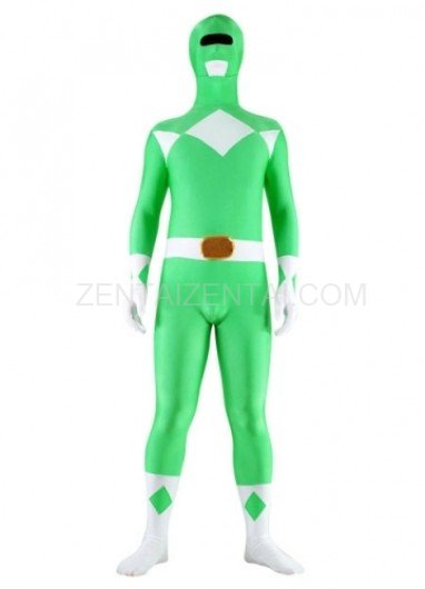 Green And White Lycra Spandex Unisex Super Hero Morph Zentai Suit
