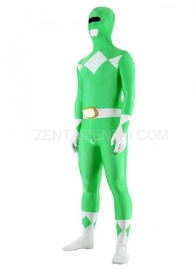 Green And White Lycra Spandex Unisex Super Hero Morph Zentai Suit