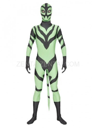 Green Black Lycra Spandex Morph Zentai Suit