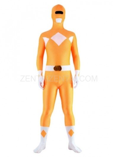 Orange And White Lycra Spandex Unisex Super Hero Morph Zentai Suit