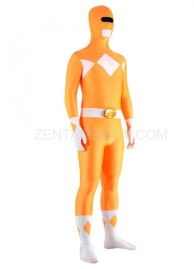 Orange And White Lycra Spandex Unisex Super Hero Morph Zentai Suit