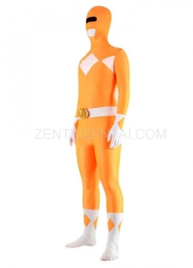 Orange And White Lycra Spandex Unisex Super Hero Morph Zentai Suit