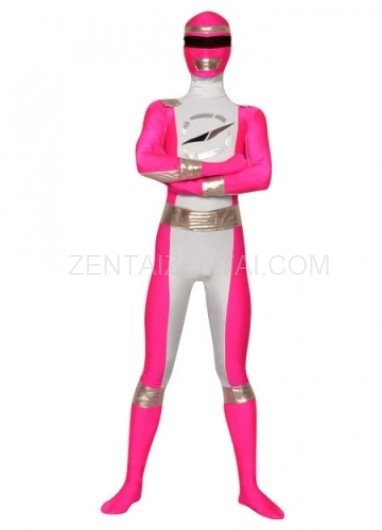 Pink And Silver Lycra Spandex Super Hero Costume