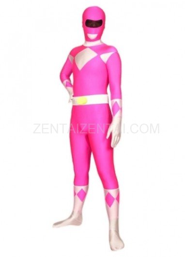 Pink And White Lycra Spandex Super Hero Morph Zentai Suit