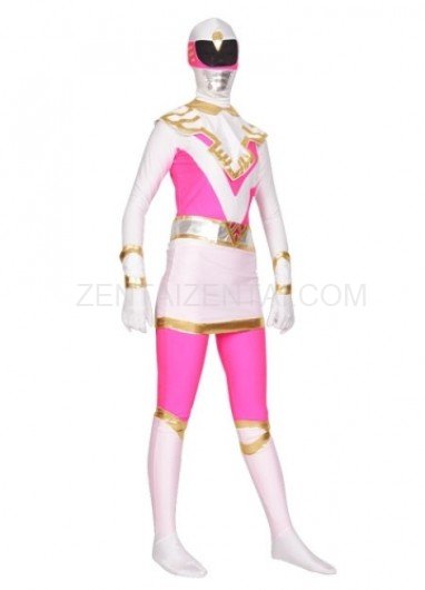 Pink and White Spandex Lycra Morph Zentai Suit