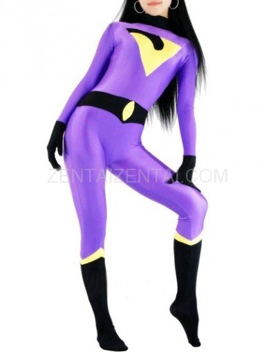 Purple With Black Lycra Spandex Morph Zentai Catsuit