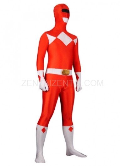 Red with White Lycra Spandex Super Hero Morph Zentai Suit