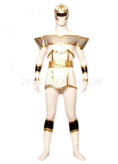 White And Gold Lycra Spandex Super Hero Morph Zentai Suit