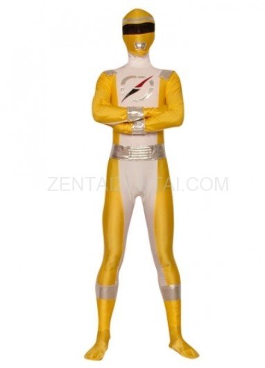 Yellow And Silver Lycra Spandex Super Hero Costume