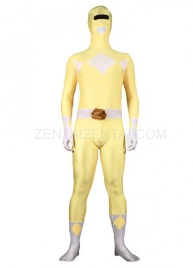 Yellow And White Lycra Spandex Super Hero Morph Zentai Suit