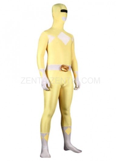 Yellow And White Lycra Spandex Super Hero Morph Zentai Suit