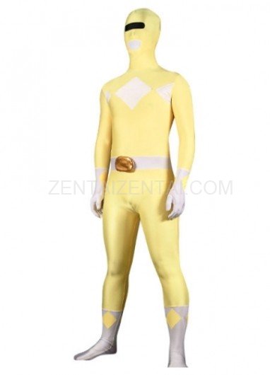 Yellow And White Lycra Spandex Super Hero Morph Zentai Suit