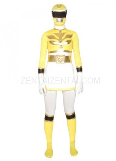Yellow And White Super Hero Lycra Spandex Unisex Morph Zentai Suit