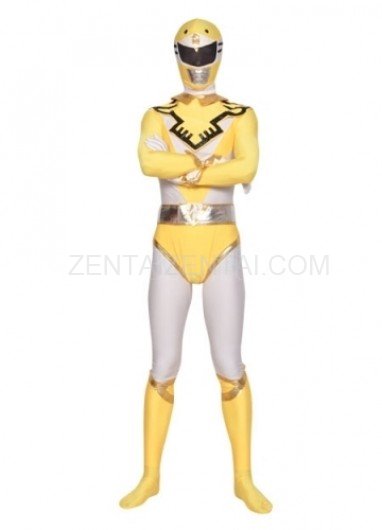 Yellow and White Lycra Spandex Unisex Morph Zentai Suit