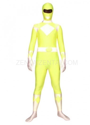 Yellow with White Space Warrior Baldios Lycra Spandex Super Hero Morph Zentai Suit