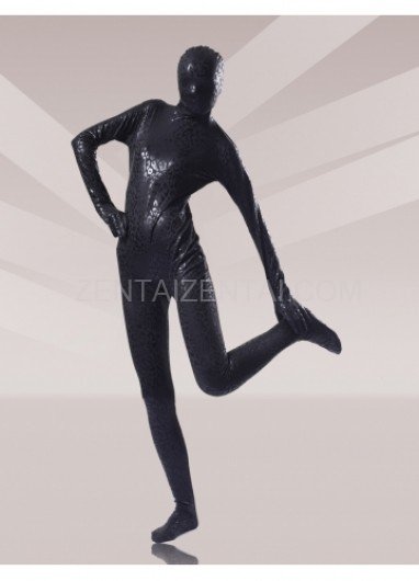 Black Leopard Shiny Metallic Unisex Morph Zentai Suits