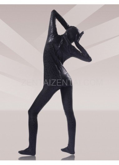 Black Leopard Shiny Metallic Unisex Morph Zentai Suits