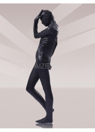 Black Leopard Shiny Metallic Unisex Morph Zentai Suits