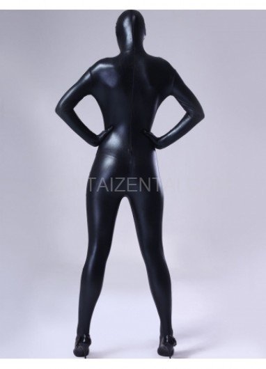 Black Shiny Metallic Lycra Female Morph Zentai Suit