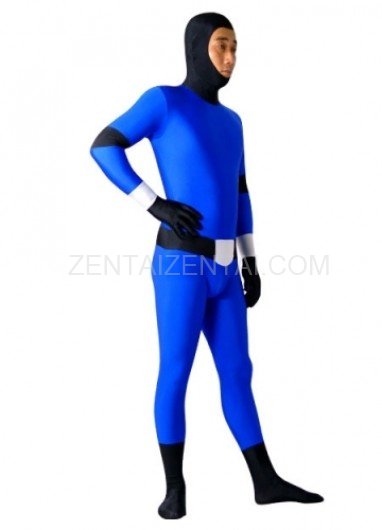 Blue And Black Lycra Spandex Super Hero Morph Zentai Suit