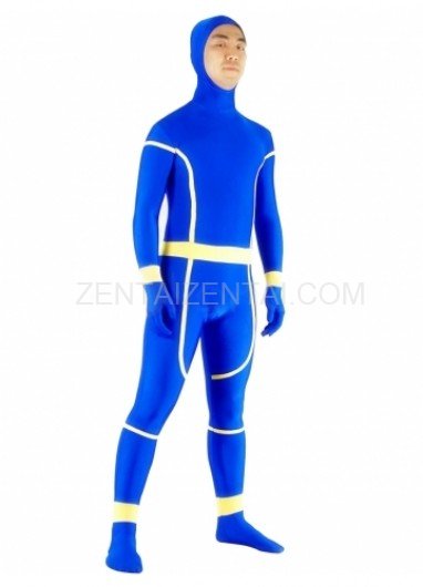 Blue and Yellow Lycra Spandex Unisex Morph Zentai Suit