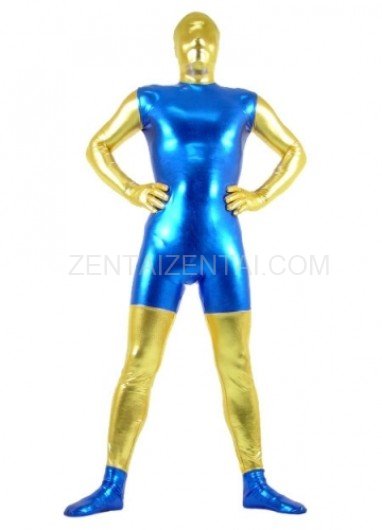 Gold And Blue Shiny Metallic Morph Zentai Suit