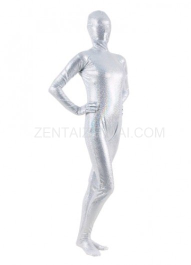 Quality White Shiny Metallic Unisex Breathable Morph Zentai