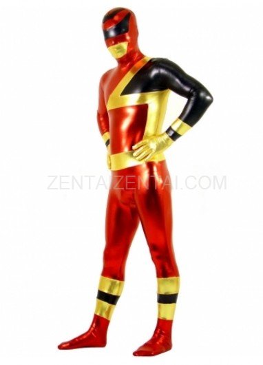 Red and Black Shiny Metallic  Super Hero Unisex Morph Zentai Catsuit