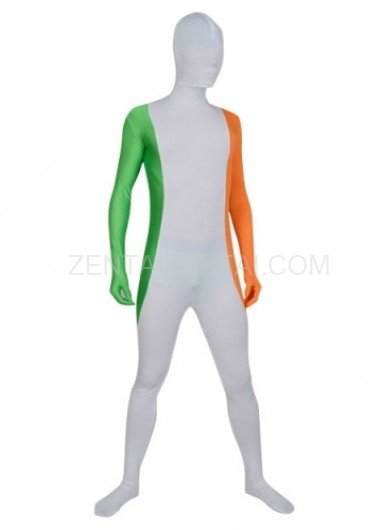 White Orange And Green Lycra Morph Zentai Suit For Men