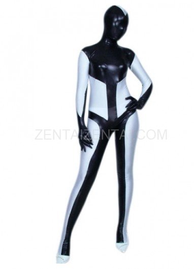 Black And White Shiny Metallic Unisex Morph Zentai Suit