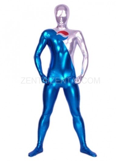 Blue And Silver Shiny Metallic Pepsi  Morph Zentai Suit