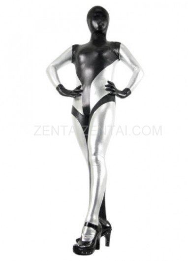 Classic Black And Silver Shiny Metallic Morph Zentai Suit